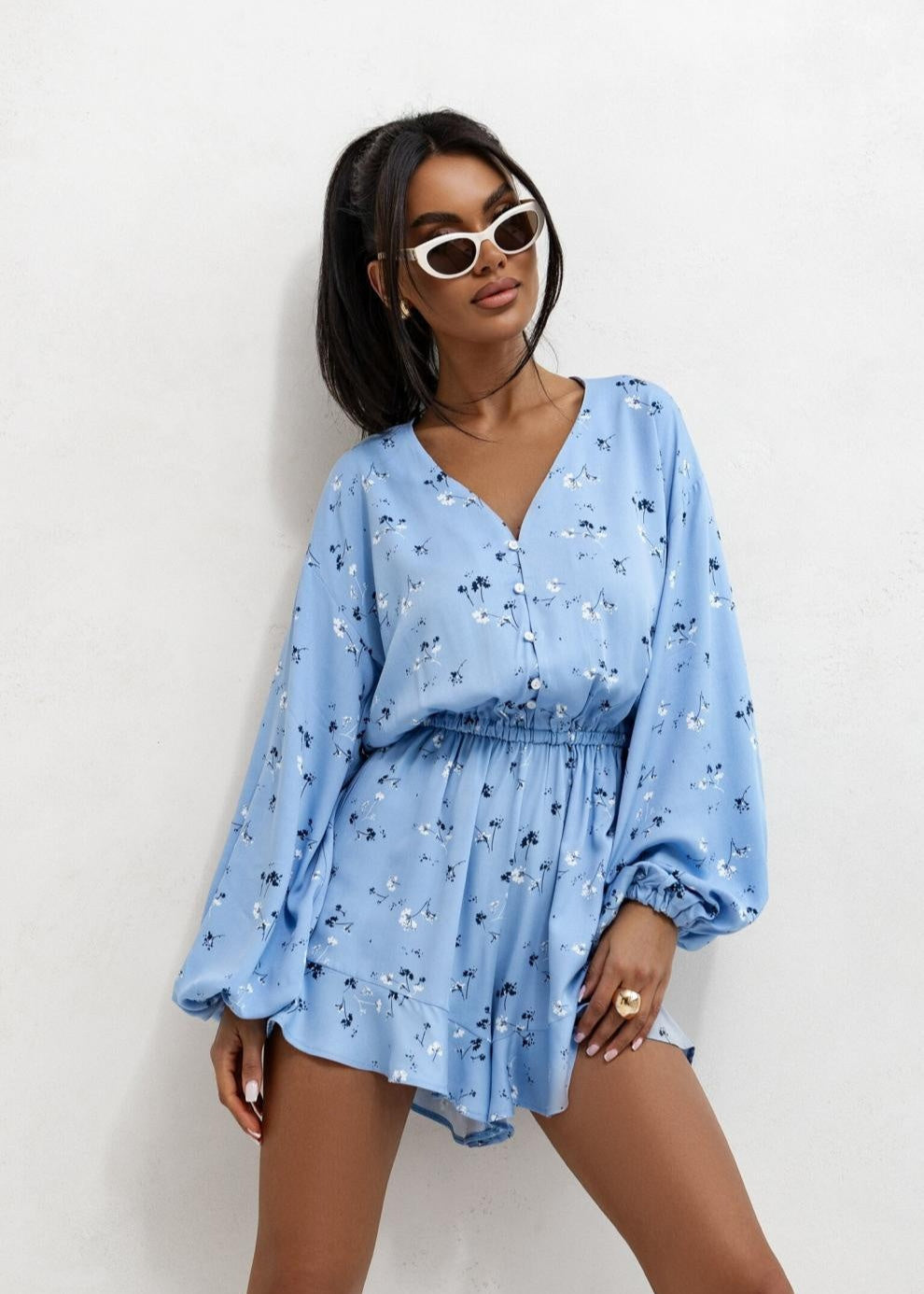 Jumpsuit imprimé col V manches longues