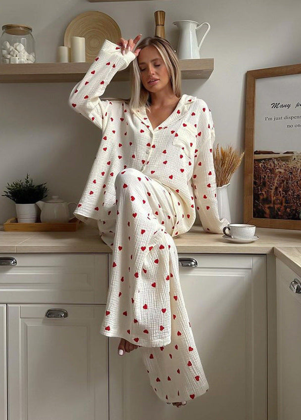 Pyjama Coton Femme – Ensemble Long Imprimé Cœurs