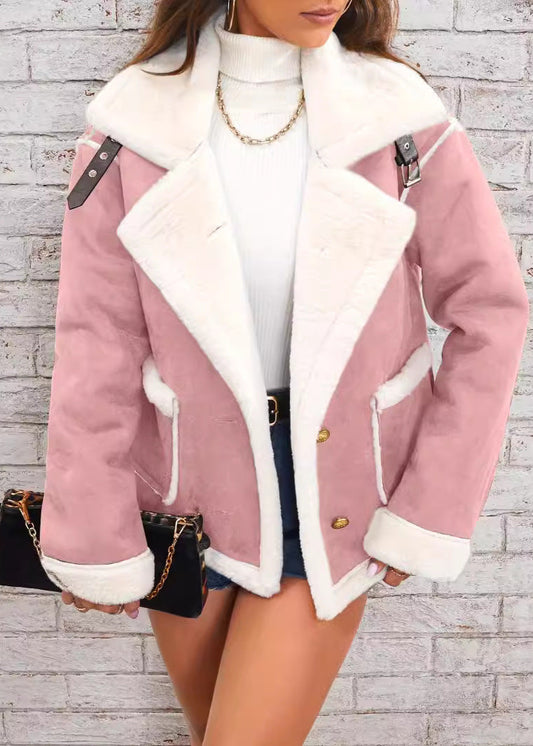 Veste peluche col polo femme