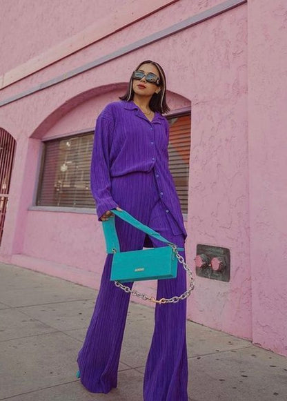 Ensemble chemise plissée & pantalon droit confortable