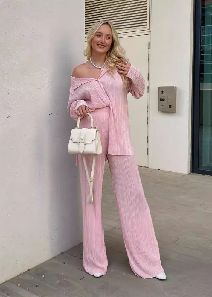 Ensemble chemise plissée & pantalon droit confortable