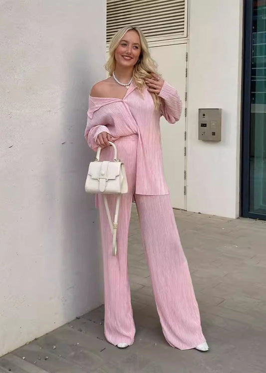 Ensemble chemise plissée & pantalon droit confortable