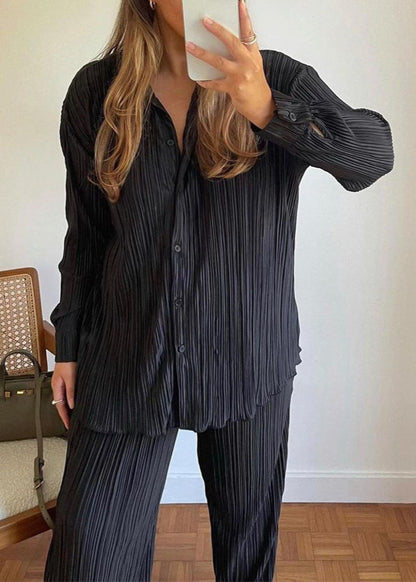 Ensemble chemise plissée & pantalon droit confortable