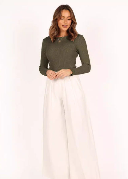 Haut Femme Col Rond Ajusté à Côtes