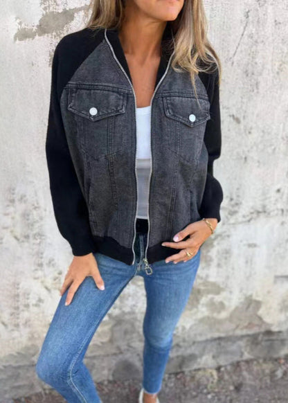 Veste Zippée Patchwork Denim Femme