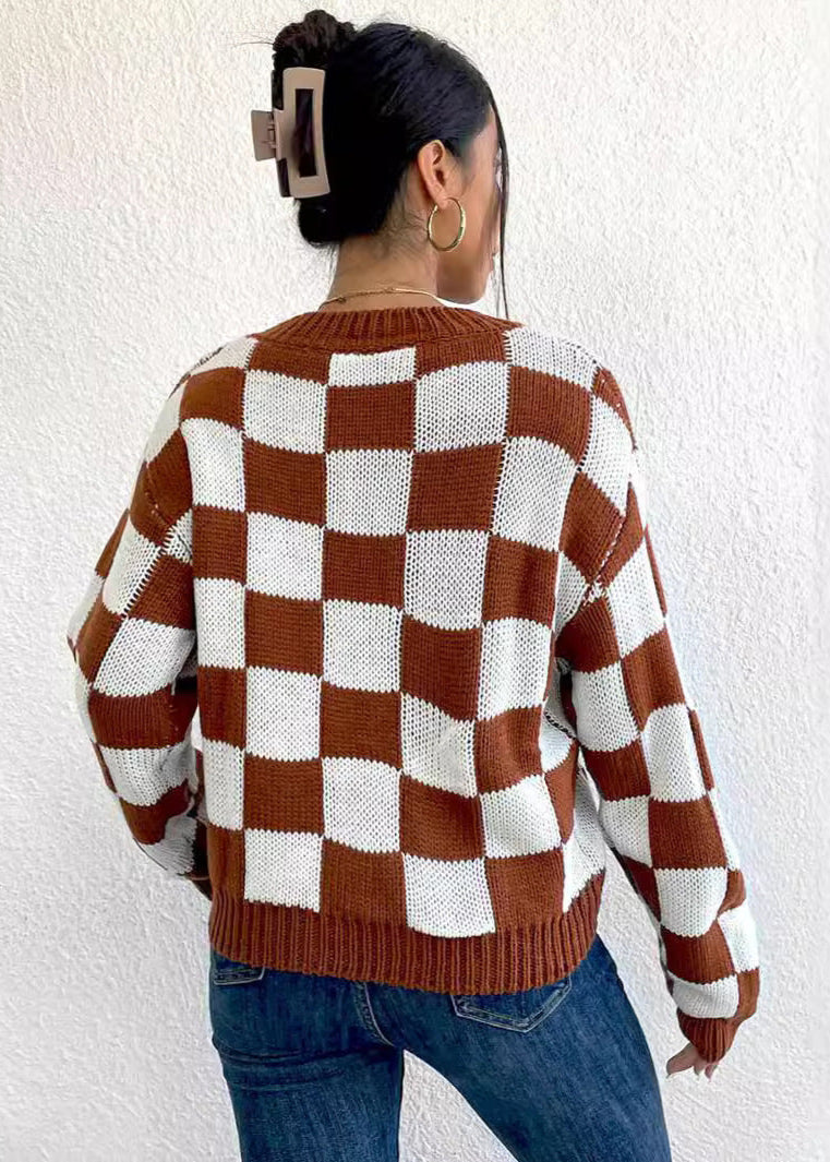 Pull ample à carreaux chics