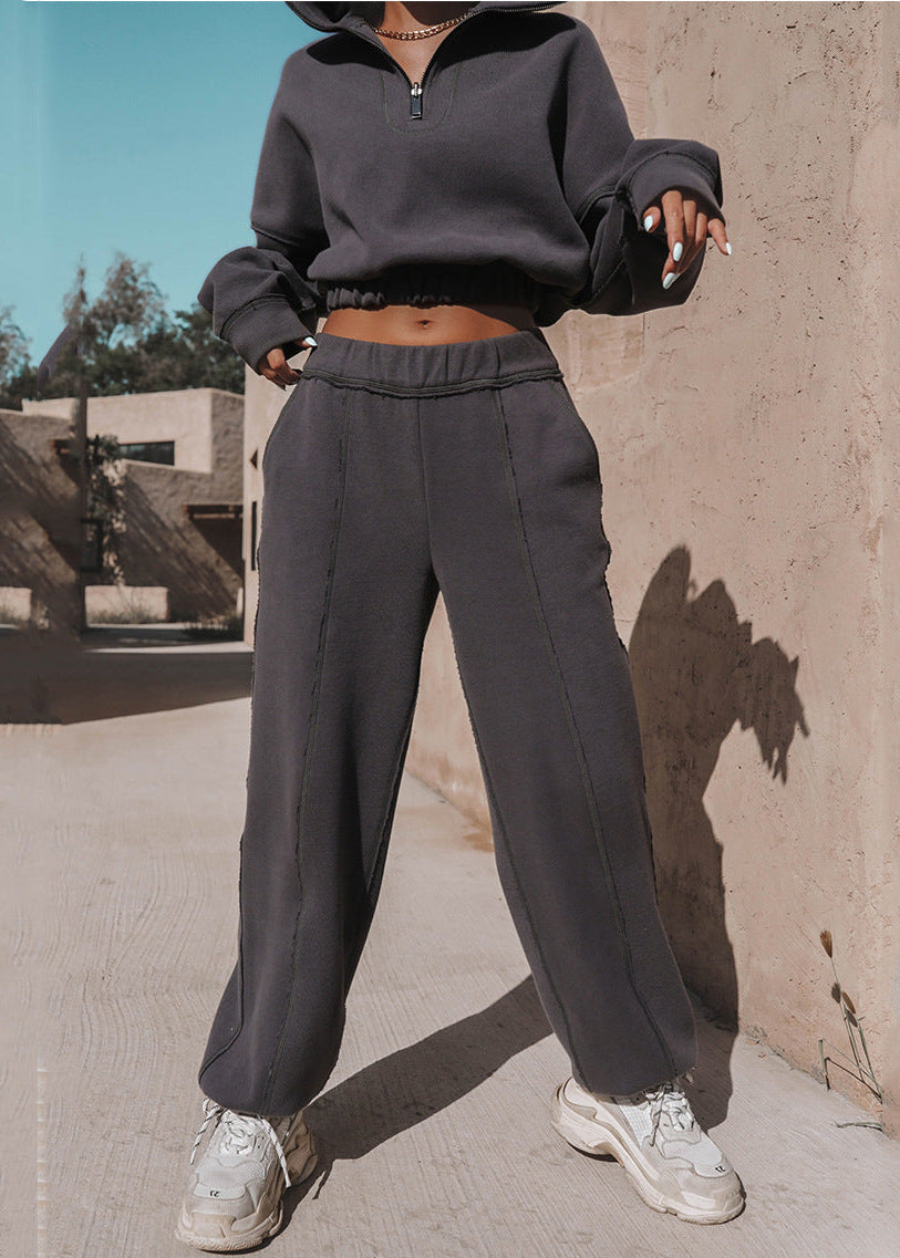 Ensemble Décontracté Femme – Sweat Col Montant & Pantalon Large