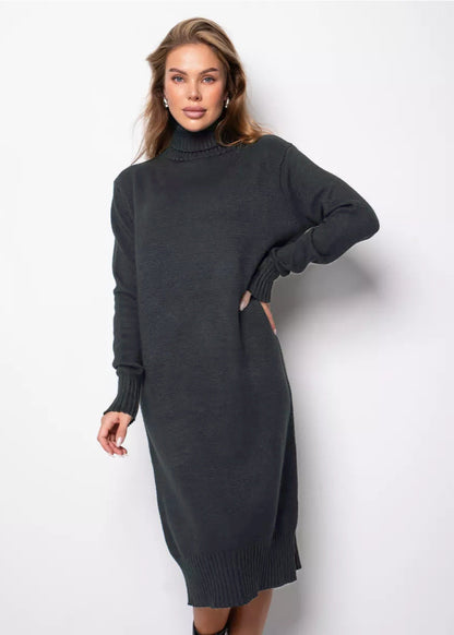 Robe pull femme col montant uni