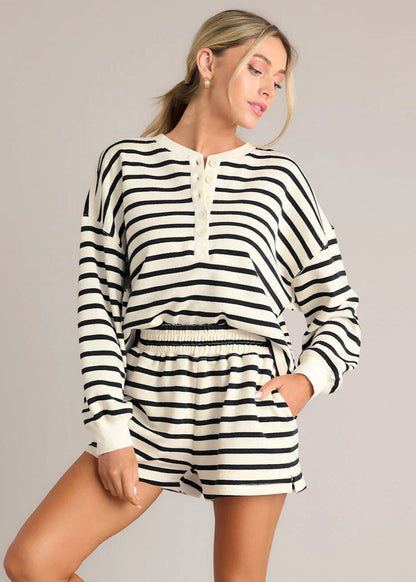 Ensemble femme rayé manches longues