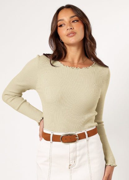 Haut Femme Col Rond Ajusté à Côtes