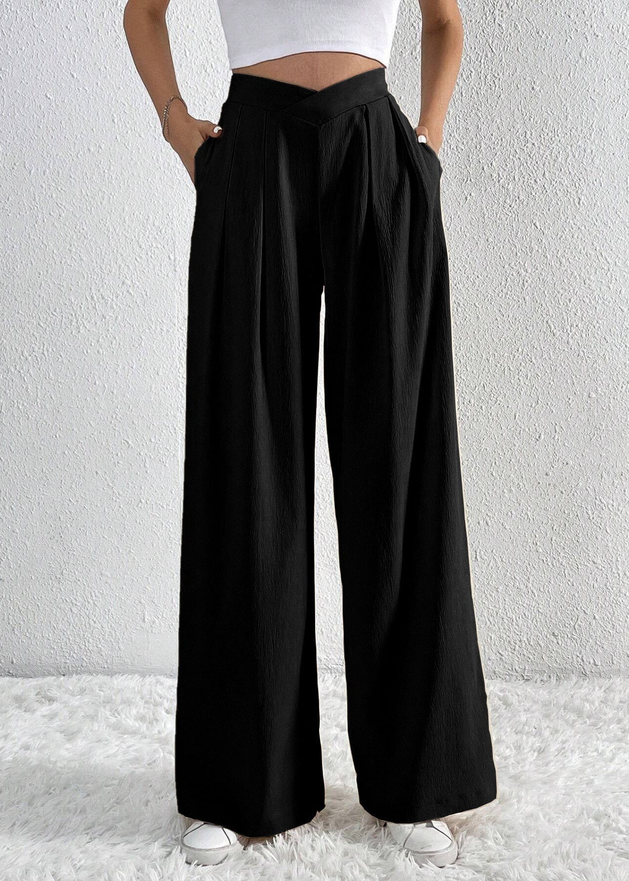 Pantalon large plissé femme été