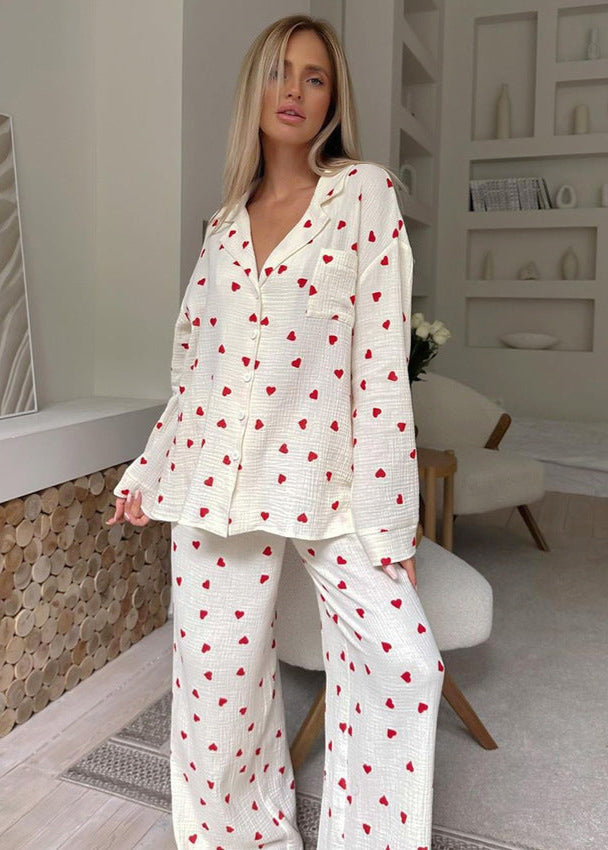 Pyjama Coton Femme – Ensemble Long Imprimé Cœurs