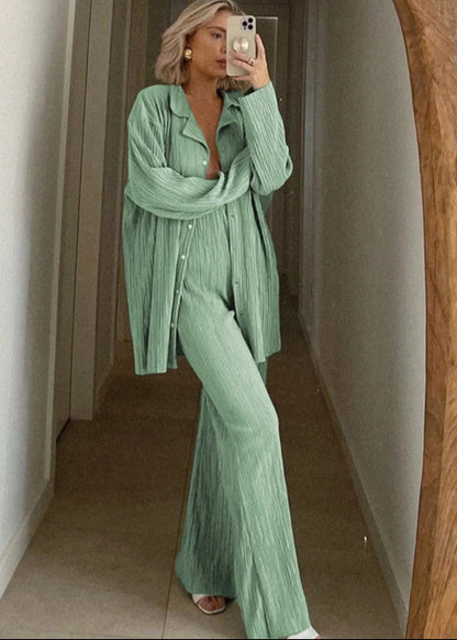 Ensemble chemise plissée & pantalon droit confortable