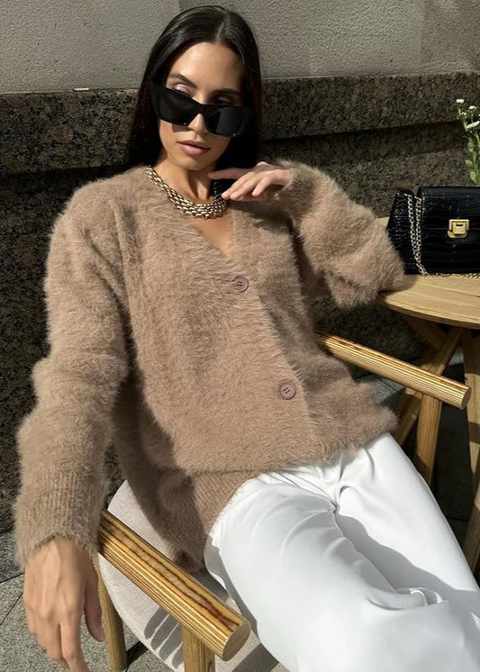 Gilet long col V boutonné femme