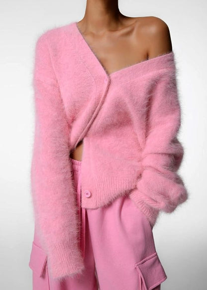 Gilet long col V boutonné femme