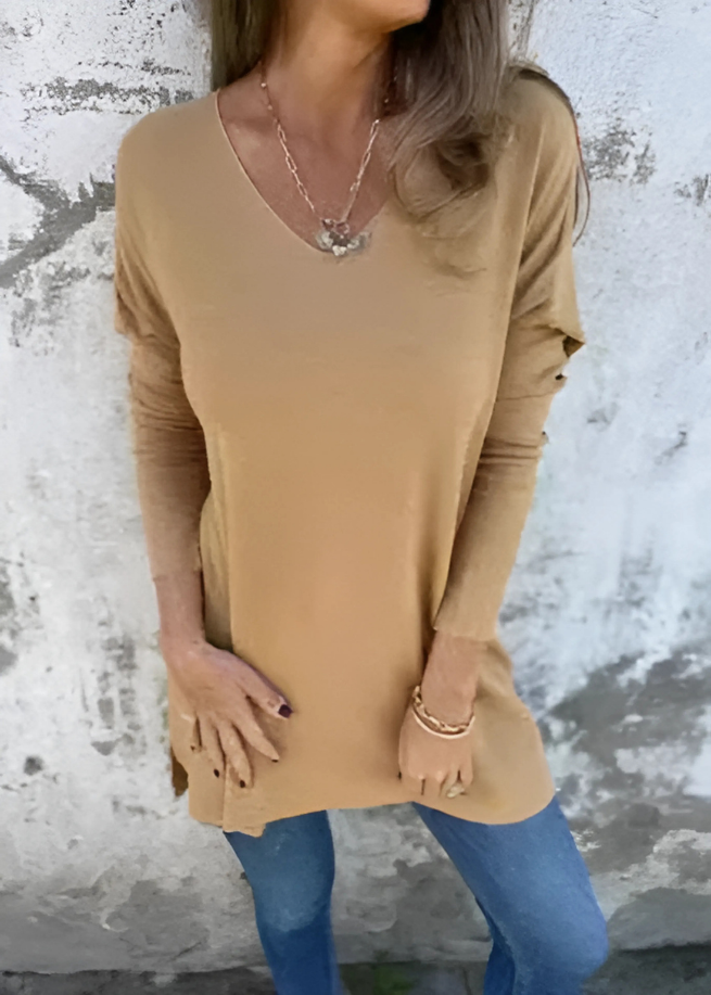 Pull long V-cou oversize automne