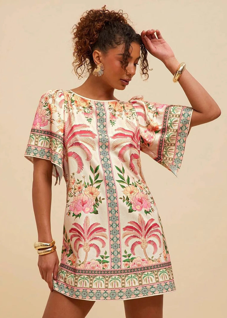 Robe Courte Vintage Imprimé Tropical