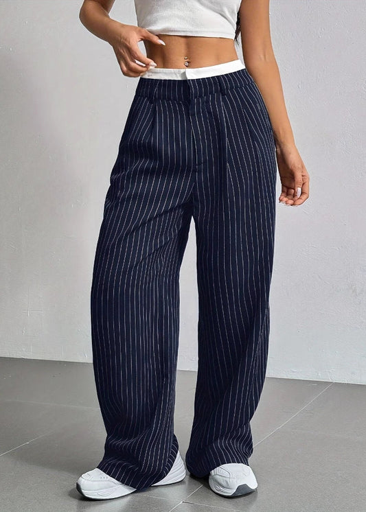 Pantalon droit rayé taille haute