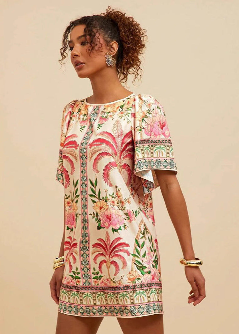 Robe Courte Vintage Imprimé Tropical