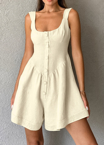 Combinaison Femme Sans Manches Large Lin Kaki