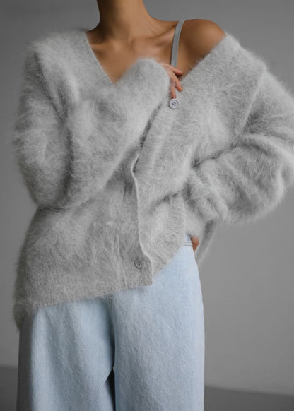 Gilet long col V boutonné femme