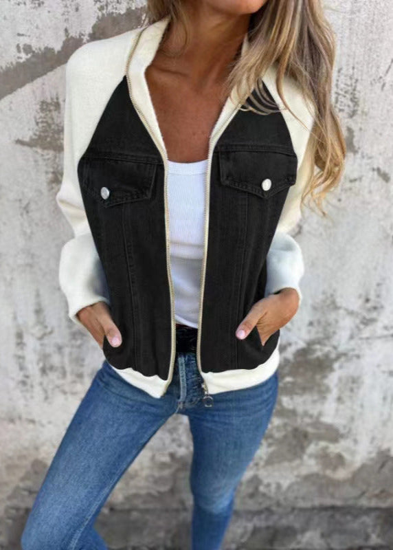 Veste Zippée Patchwork Denim Femme