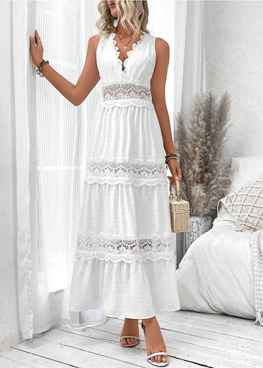 Robe Longue Blanche Dentelle Chic