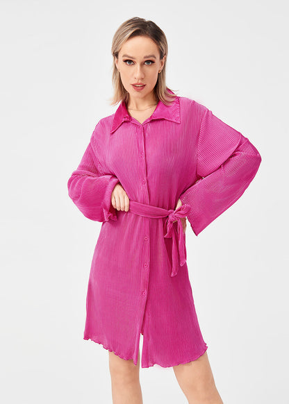 Chemise Plissée Décontractée avec Ceinture