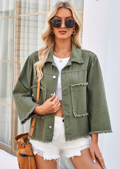Veste en denim vert armée délavé
