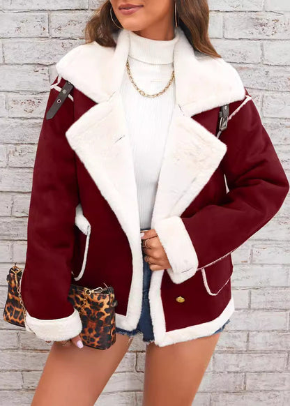 Veste peluche col polo femme