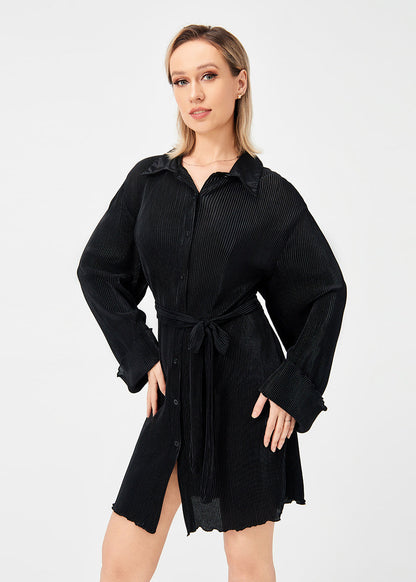 Chemise Plissée Décontractée avec Ceinture