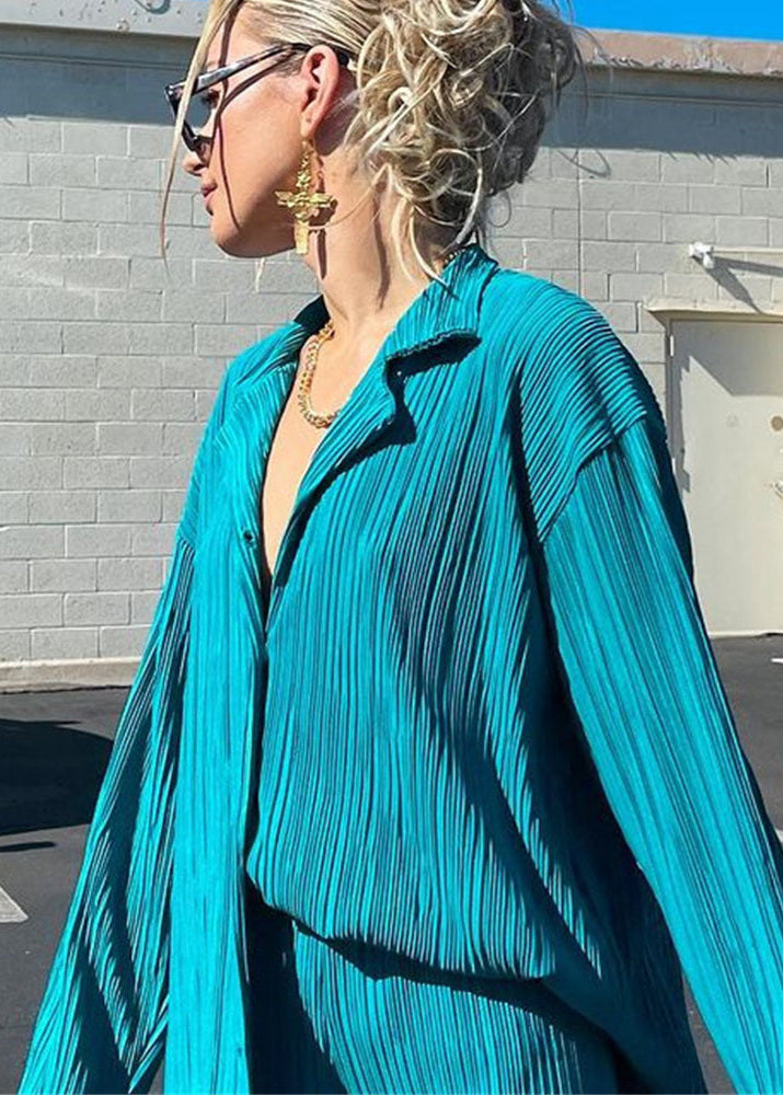 Ensemble chemise plissée & pantalon droit confortable