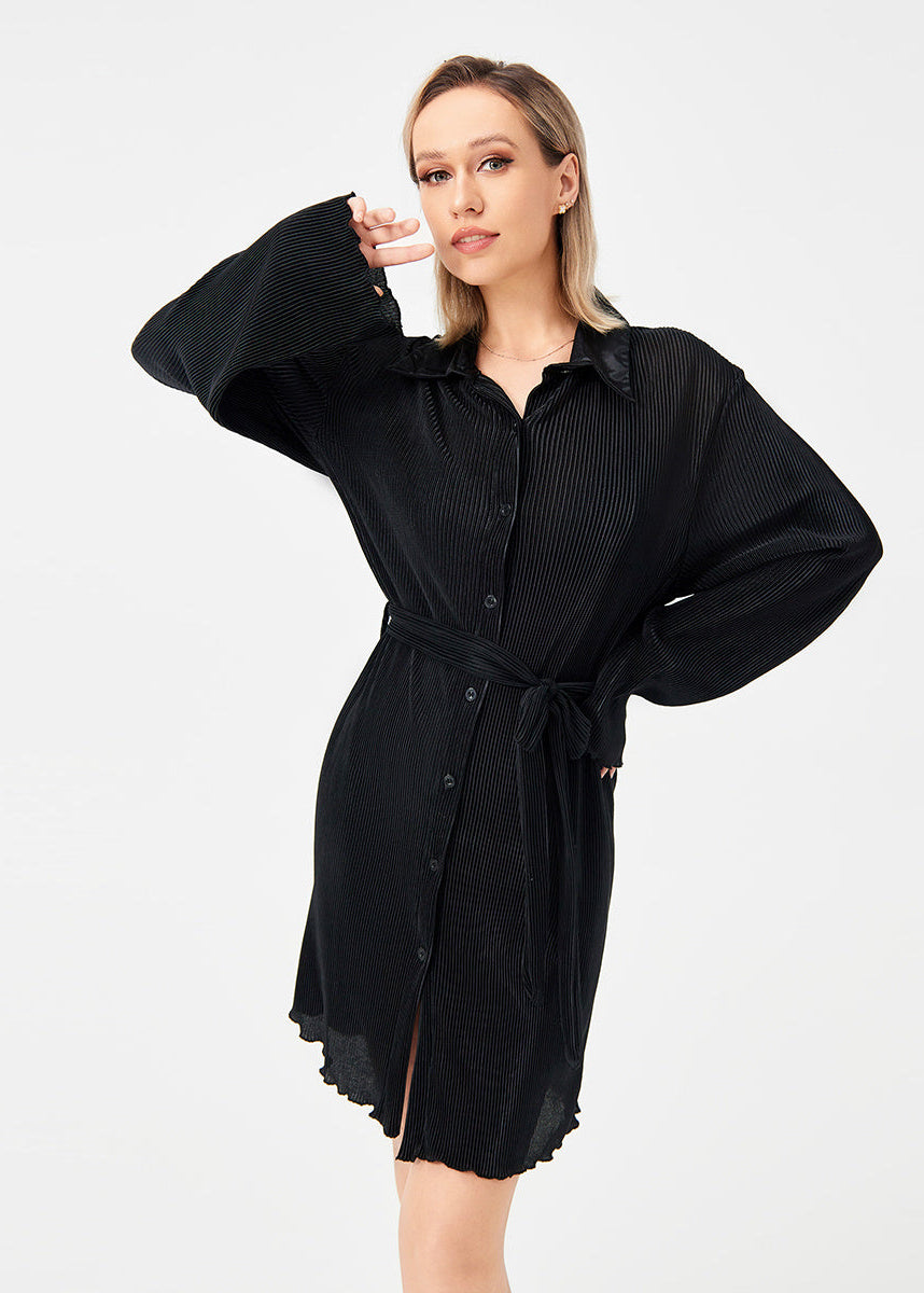 Chemise Plissée Décontractée avec Ceinture