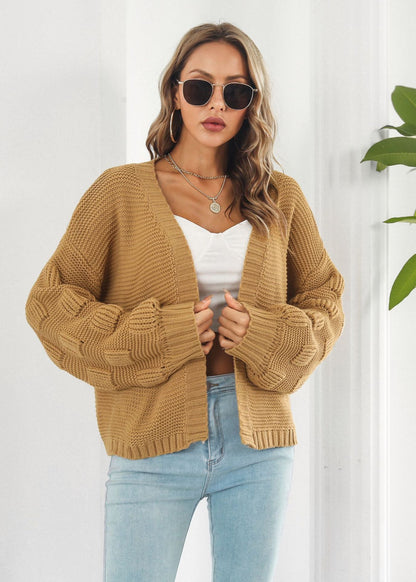 Cardigan en maille épaisse manches bouffantes