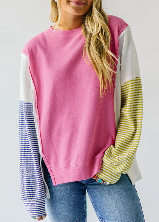 Pull décontracté col rond bicolore femme