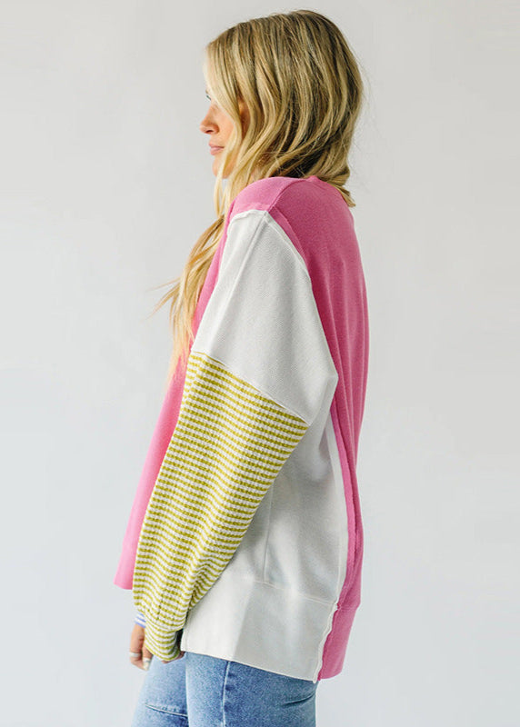 Pull décontracté col rond bicolore femme