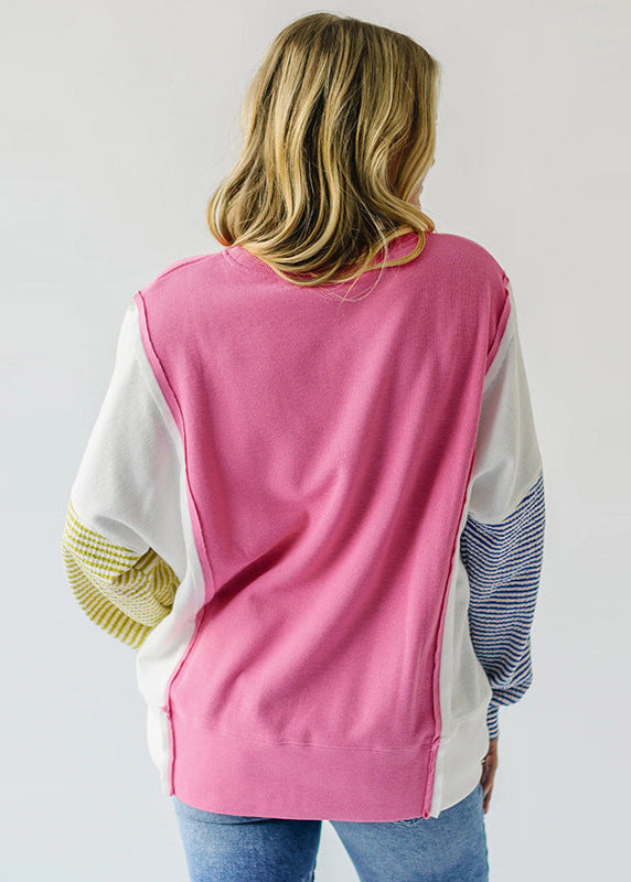 Pull décontracté col rond bicolore femme