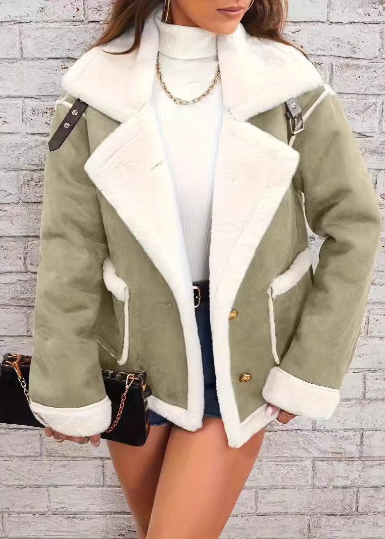 Veste peluche col polo femme