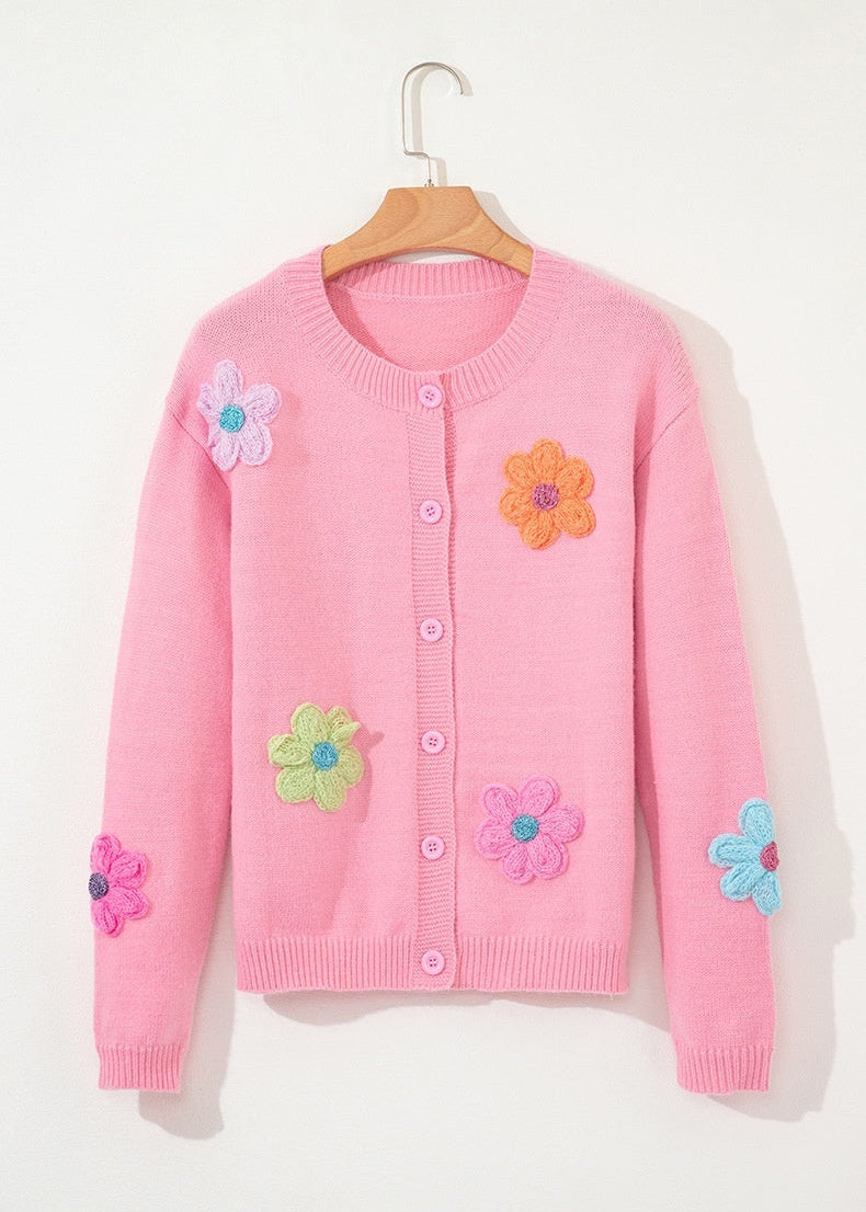 Cardigan Femme Fleurs Tricotées Hiver