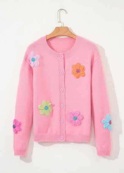 Cardigan Femme Fleurs Tricotées Hiver