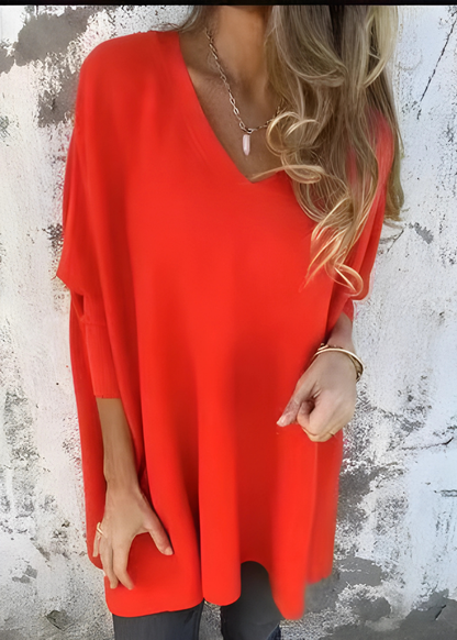 Pull long V-cou oversize automne